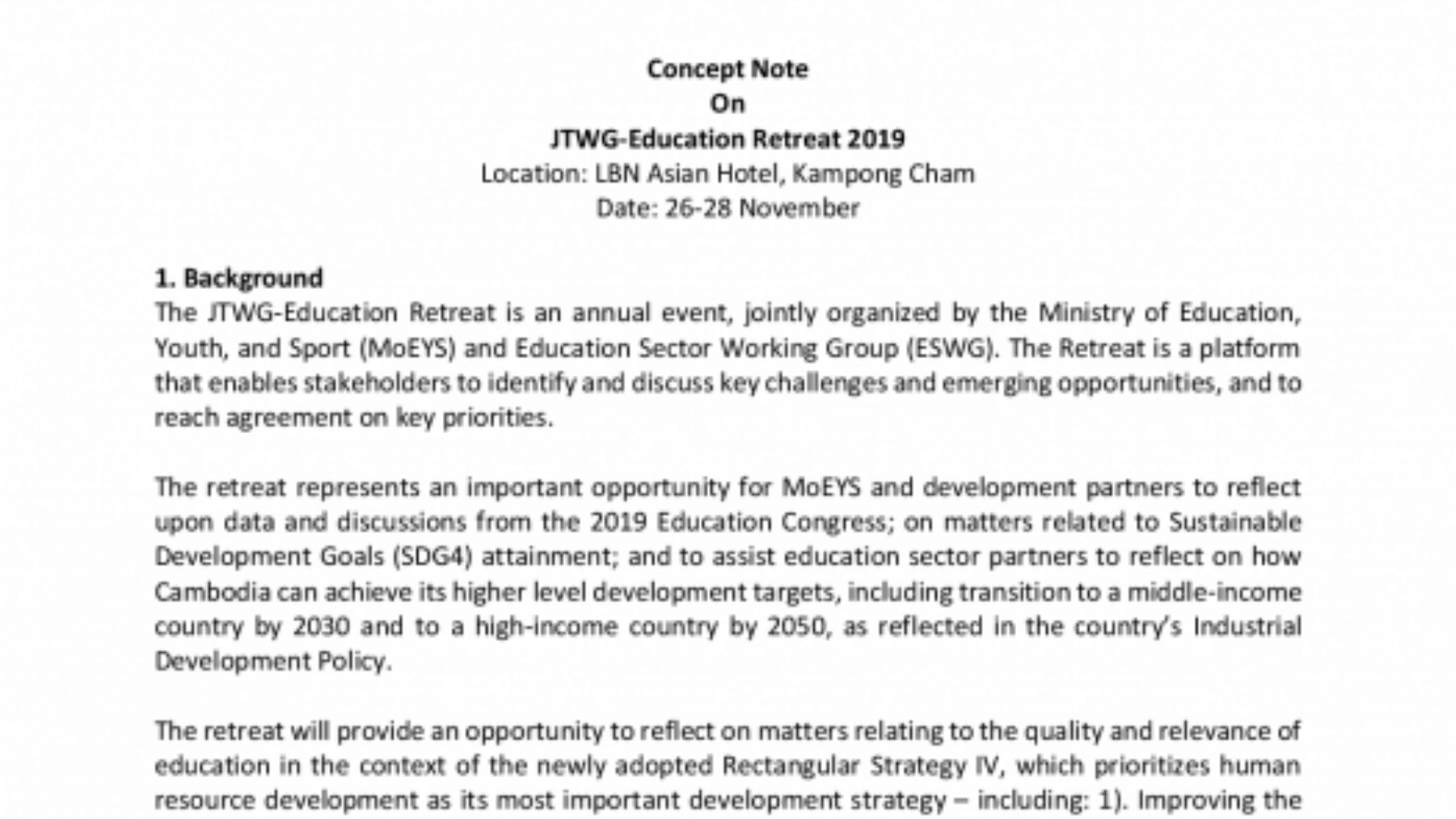Joint sector review terms of reference. Cambodia. 2019