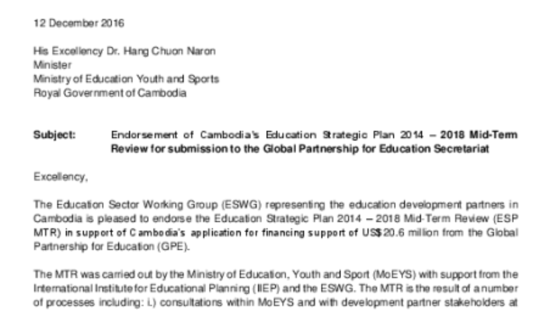 Endorsement of mid-term review report. 2016. Cambodia