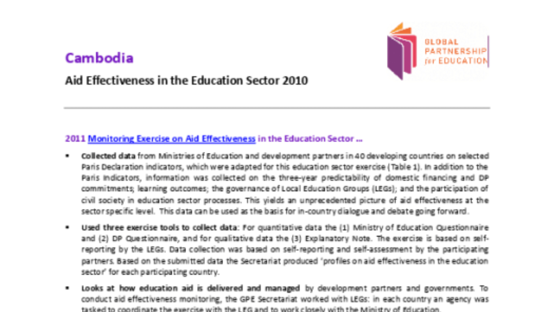 Cambodia Aid Effectiveness in the Education Sector 2010