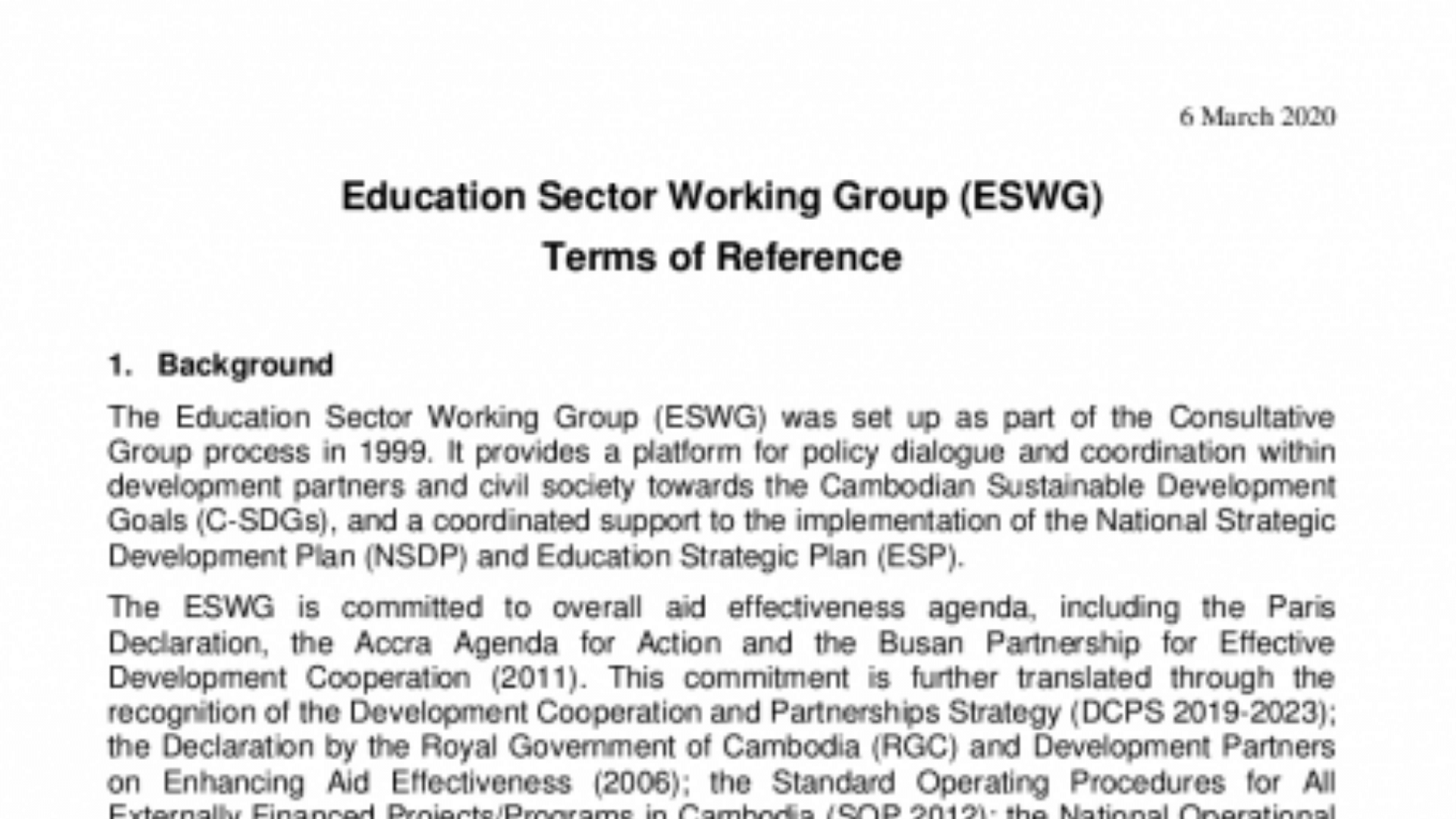 Local education group terms of reference. Cambodia (2020)