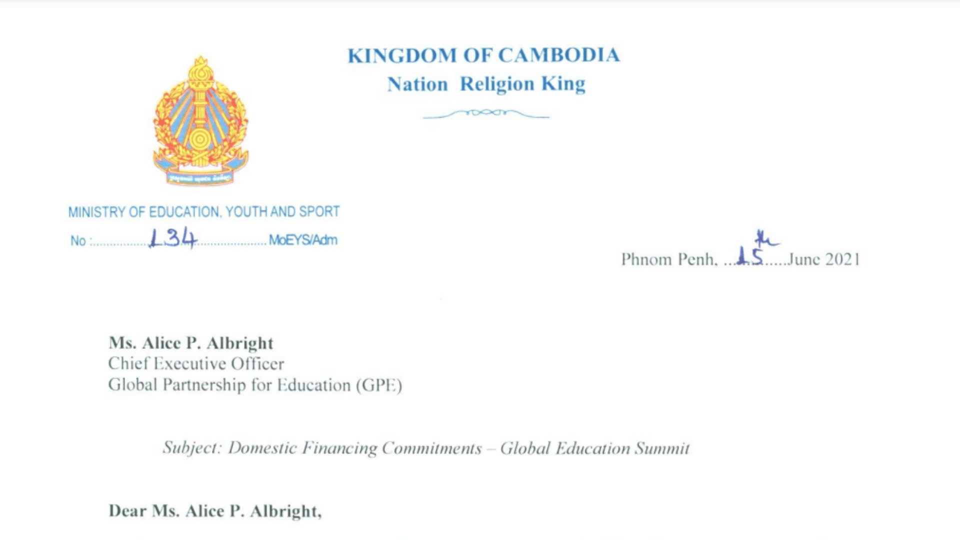 Cambodia -Domestic financing commitment 2021-2025
