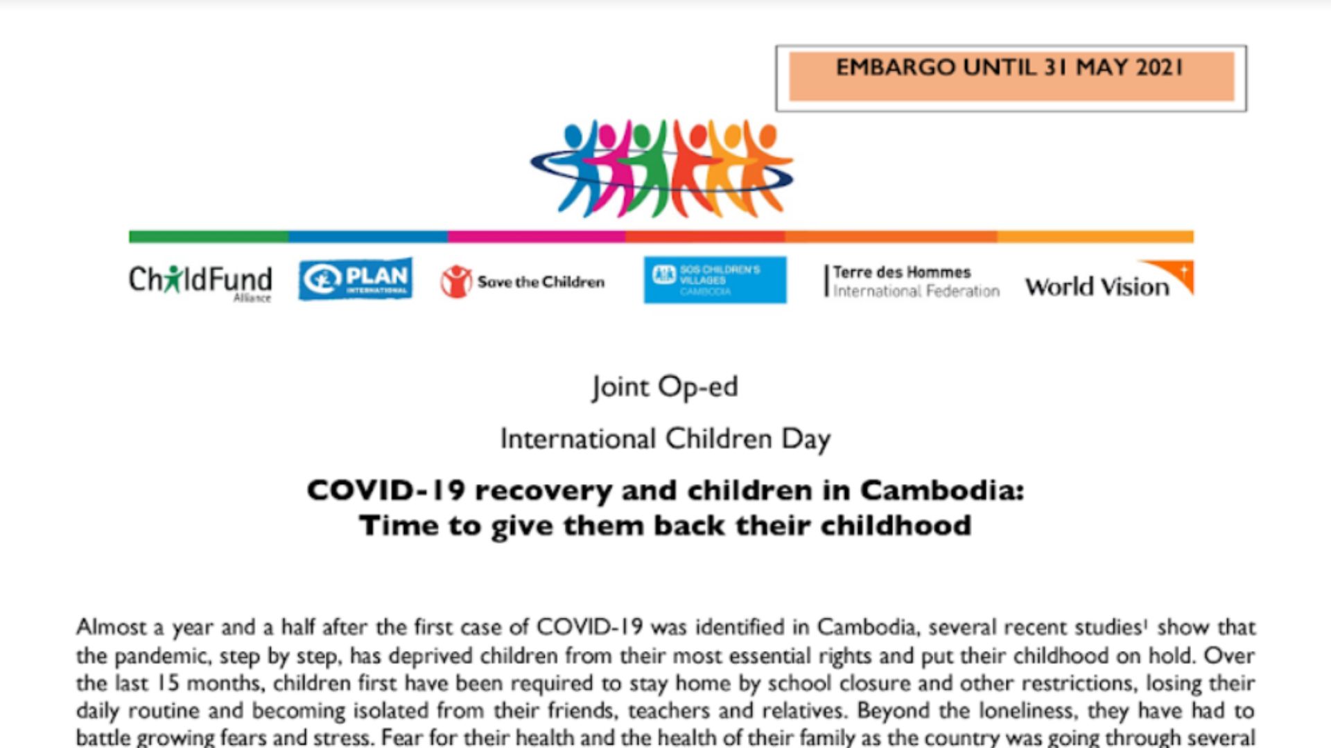 COVID-19 recovery and children in Cambodia:  Time to give them back their childhood