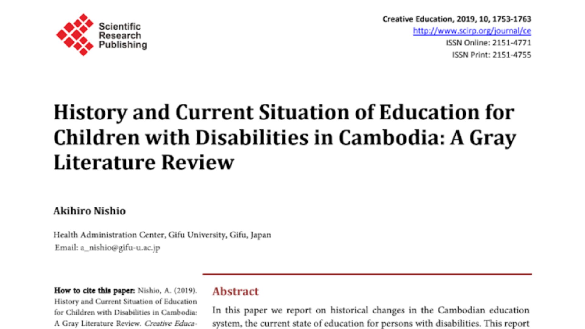 History and Current Situation of Education for Children with Disabilities in Cambodia: A Gray Literature Review