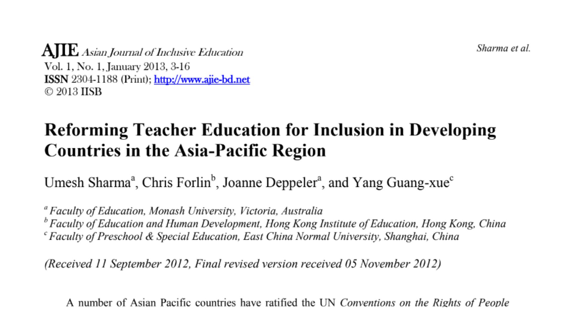 Reforming Teacher Education for Inclusion in Developing Countries in the Asia-Pacific Region
