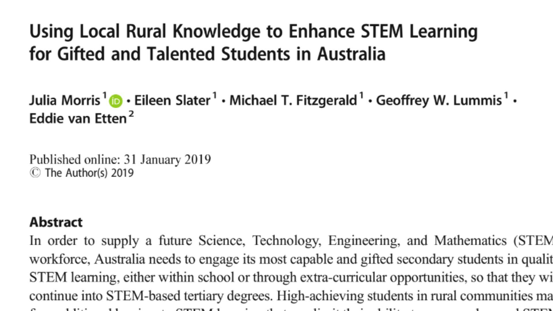 Using Local Rural Knowledge to Enhance STEM Learning for Gifted and Talented Students in Australia