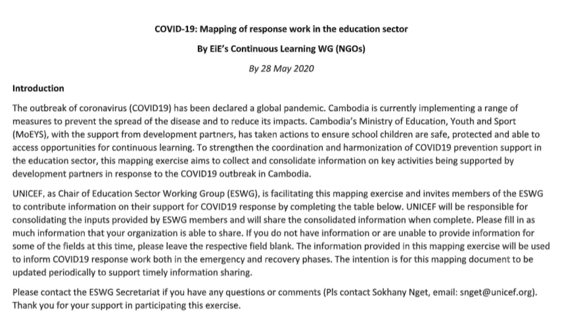 COVID-19: Mapping of response work in the education sector