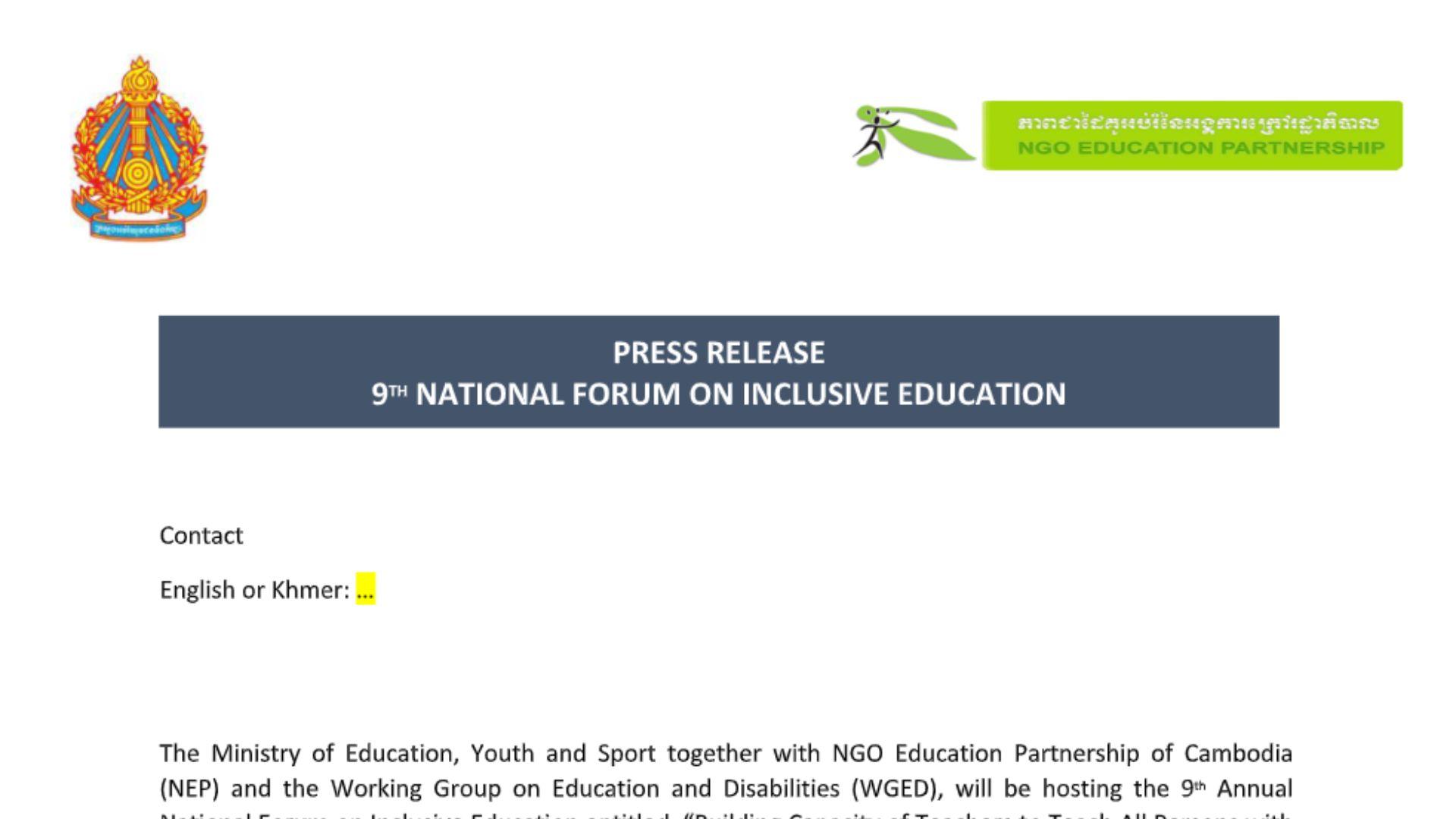Press Release: 9th National Forum on Inclusive Education