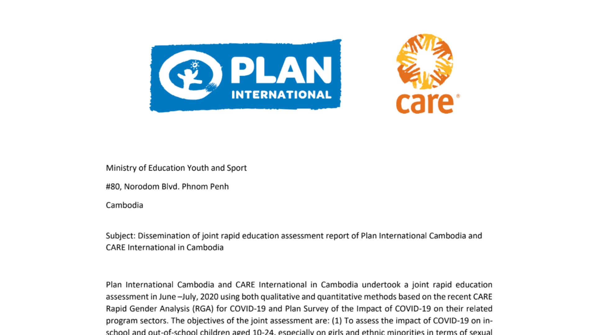 Dissemination of joint rapid education assessment report of Plan International Cambodia and CARE International in Cambodia