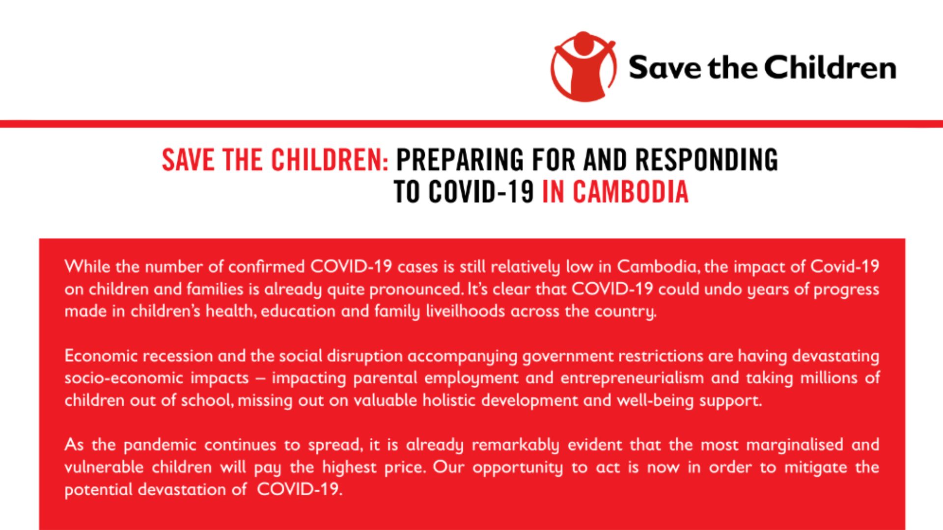 Save the children: Preparing for and Responding to COVID-19 in Cambodia