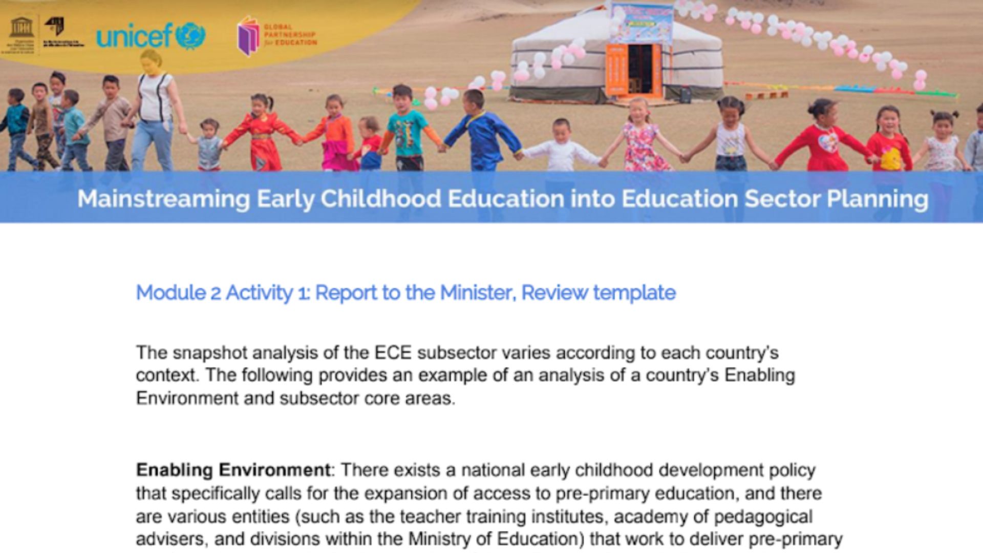 Mainstreaming Early Childhood Education into Education Sector Planning