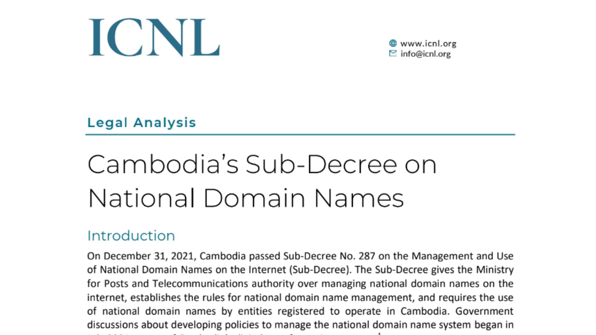 Legal Analysis: Cambodia's Sub-Decree on National Domain Names