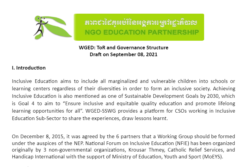 WGED: ToR and Governance Structure