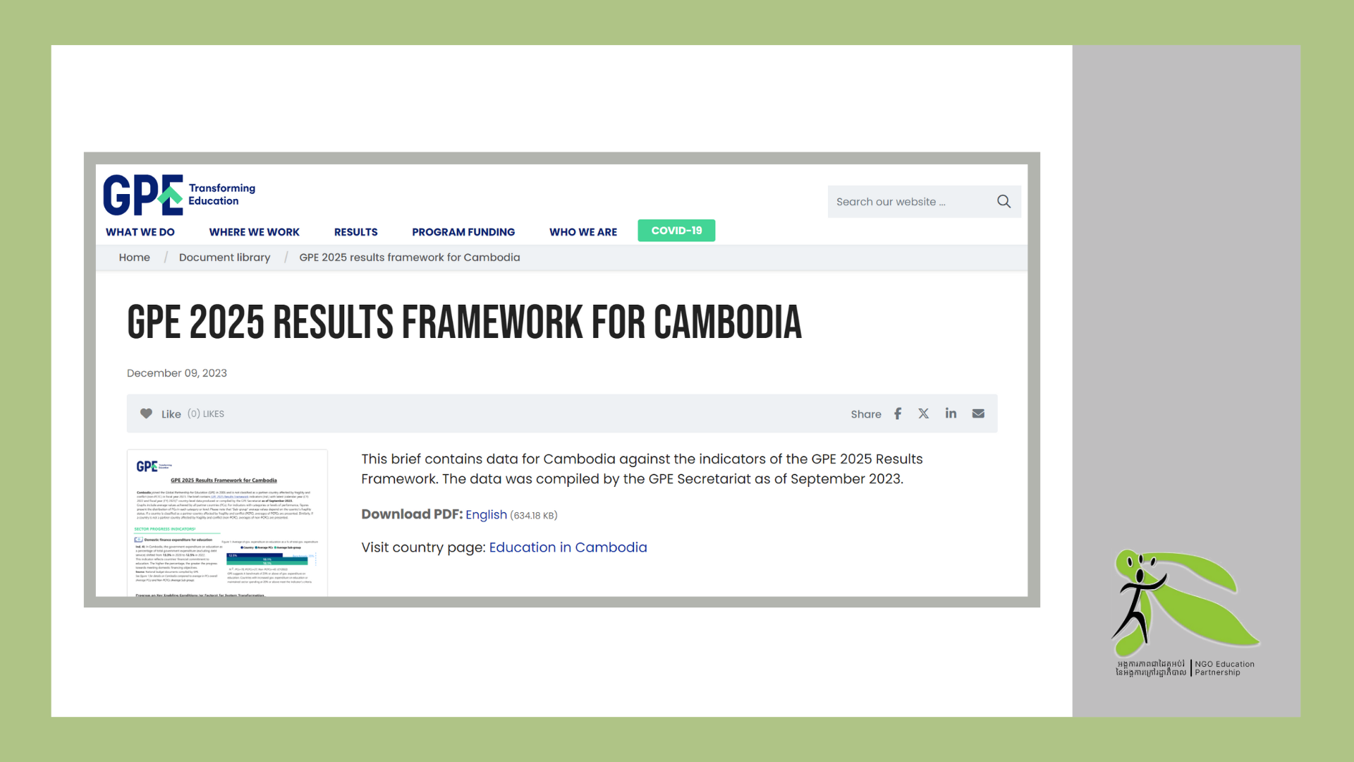 GPE 2025 results framework for Cambodia