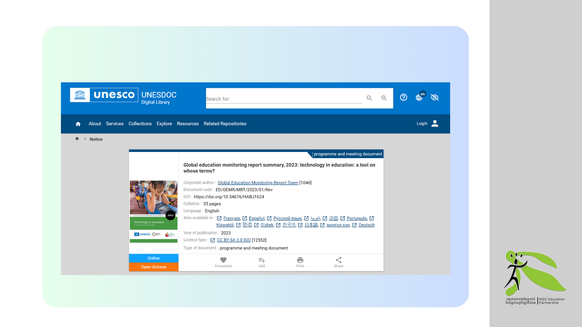 Global Education Monitoring Report on Technology in Education