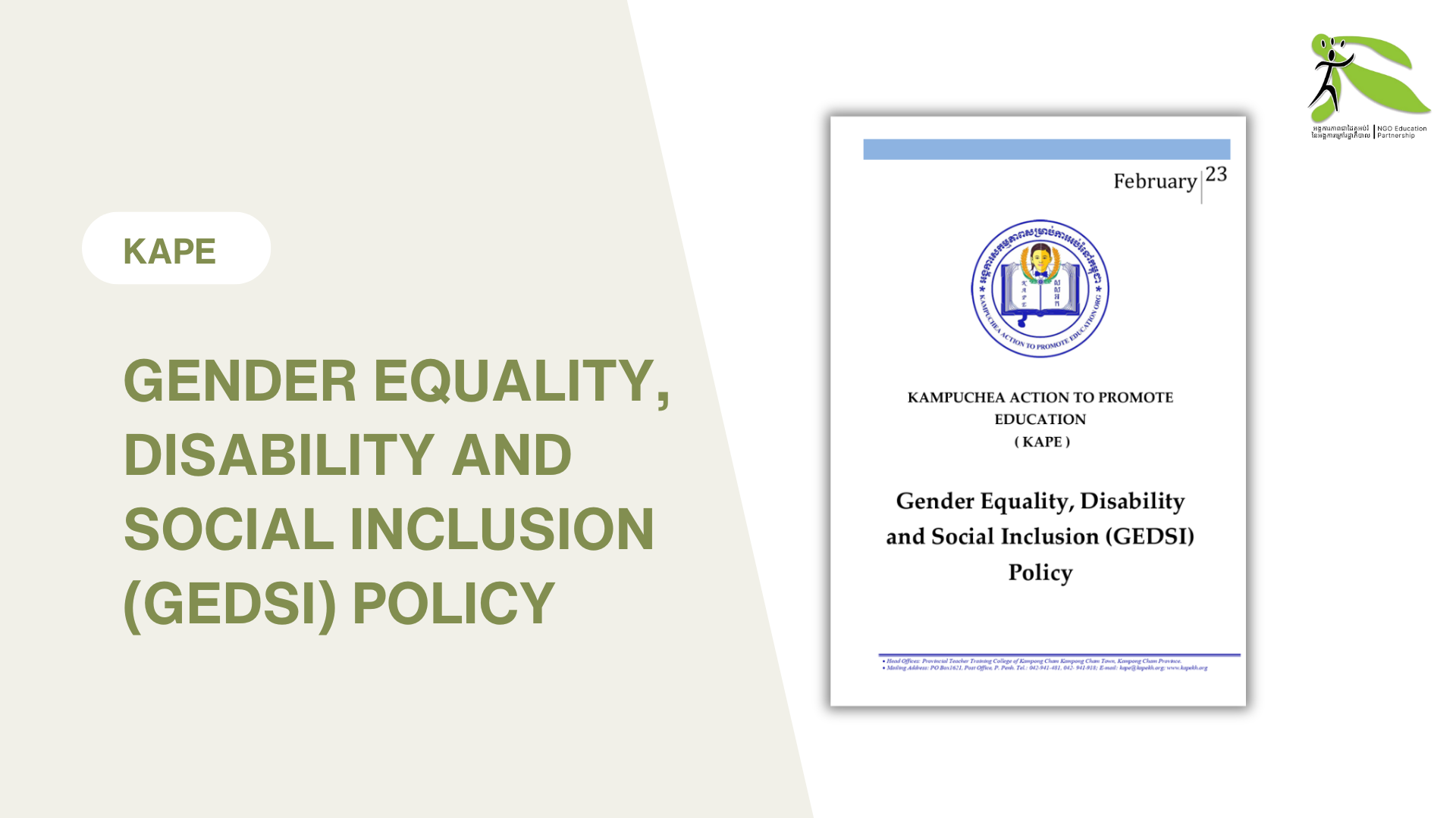 KAPE: Gender Equality, Disability and Social Inclusion (GEDSI) Policy